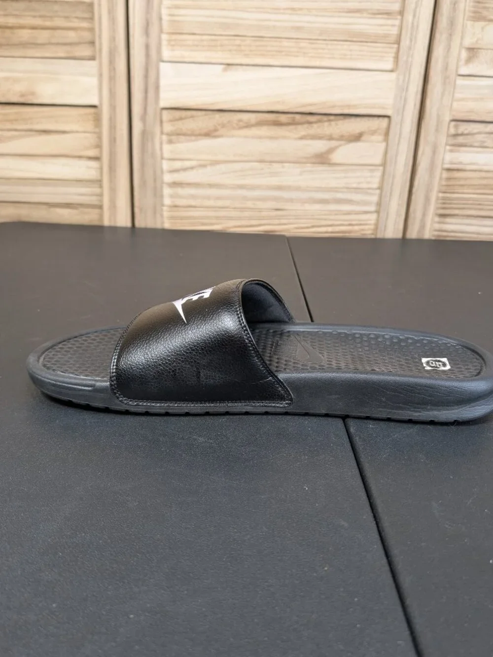 Nike Black Slides with White Swoosh Size 15
